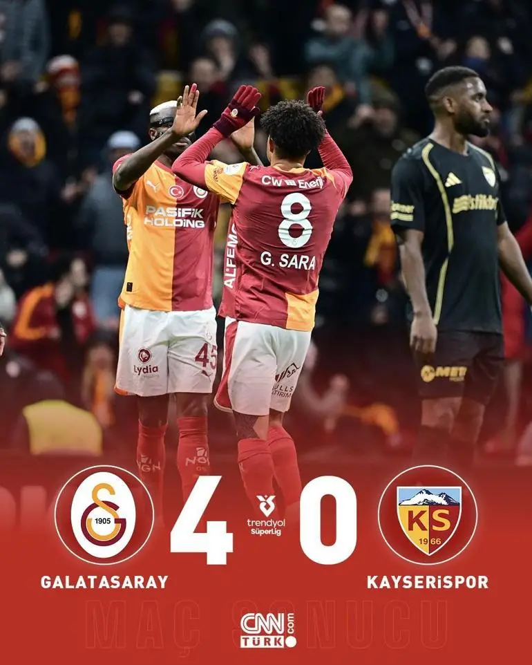 Galatasaray, Kayserispor'u 4-0 Mağlup Etti